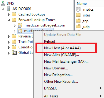 Add Host A Record in Windows DNS
Server