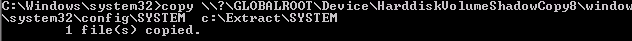 Extracting the System file from the volume shadow
copy